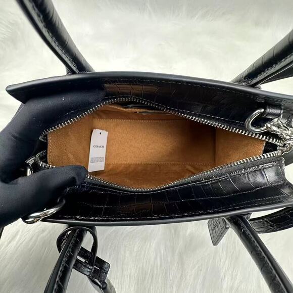 COACH Andrea Carryall Bag Crossbody In Crocodile-embossed Leather CR105 Black - Picture 6 of 10